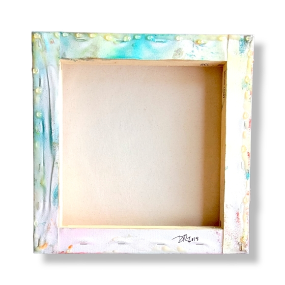 Original Decollage Painting Gallery Wrap Canvas Epoxy Resin Mixed Media, 12x12" - Picture 8 of 8